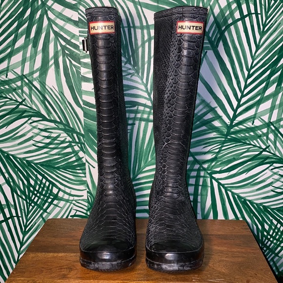 Hunter Boatall Croc Embossed Rubber Wellie Boots Women’s 7 - Picture 3 of 14